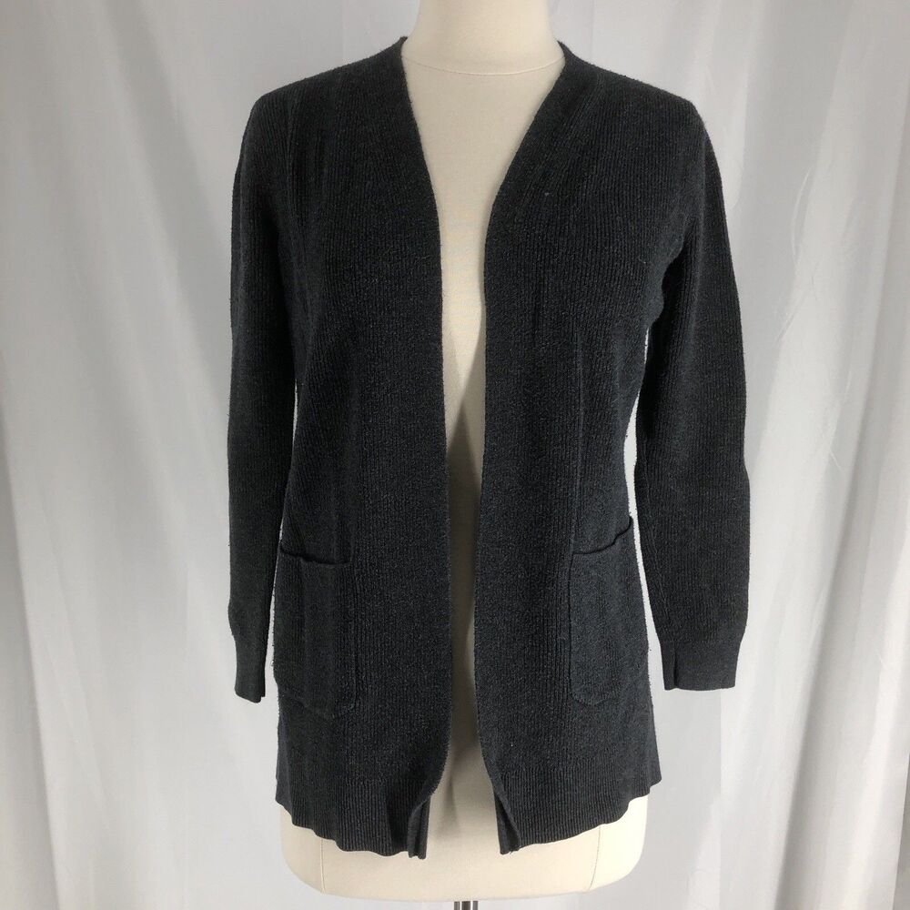 Loft Womens Heather Gray Ribbed Open Front Cardigan X Small